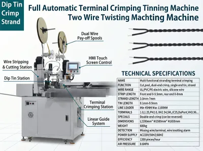 Máy Xoắn Dây Hai Dây Tự Động Hoàn Toàn Kết Hợp Ép Đầu Cosse và Đóng Thiếc JW-WTT Thumb